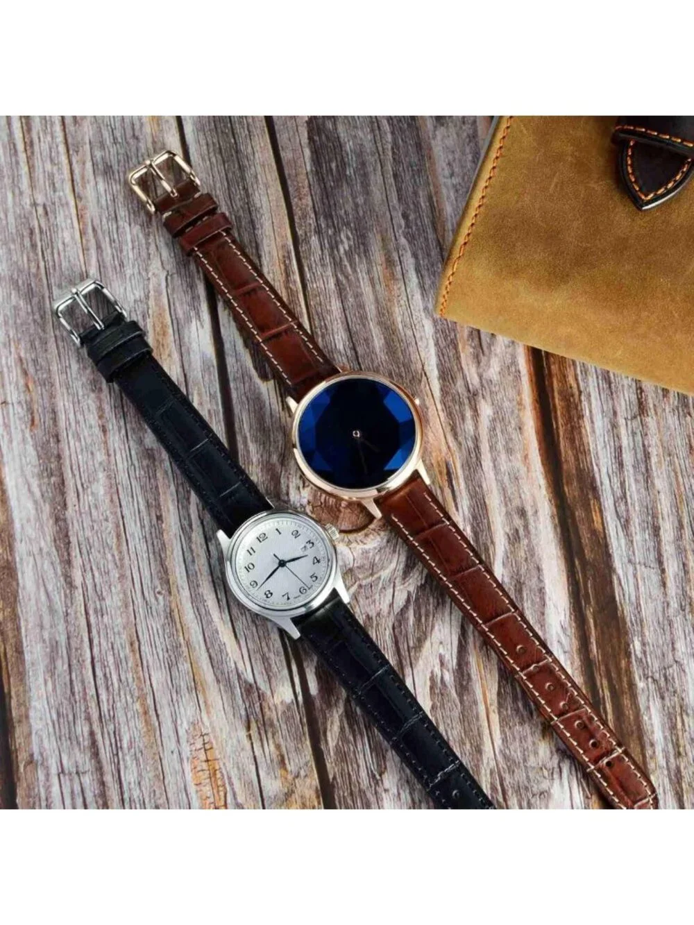 Elegant 20mm Italian Leather Watch Band, Embossed Alligator Grain, Gold Buckle